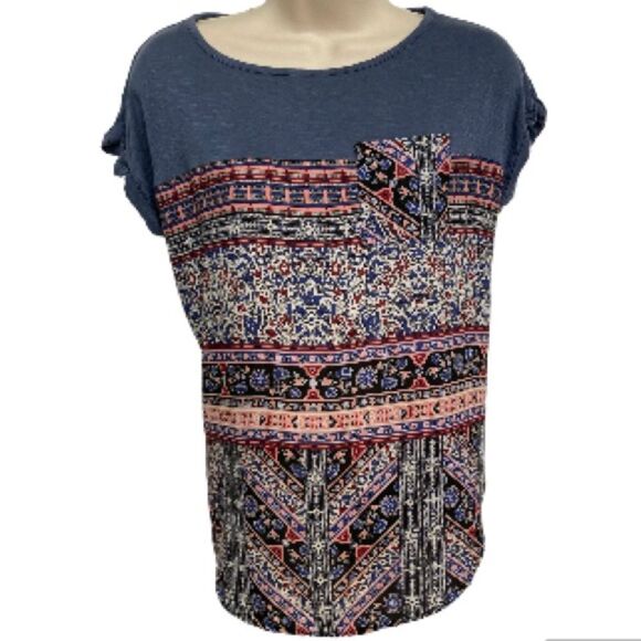 KNOX ROSE Patch Front Pocket Blouse Aztec Boho Womens Extra Small XS - Picture 1 of 14